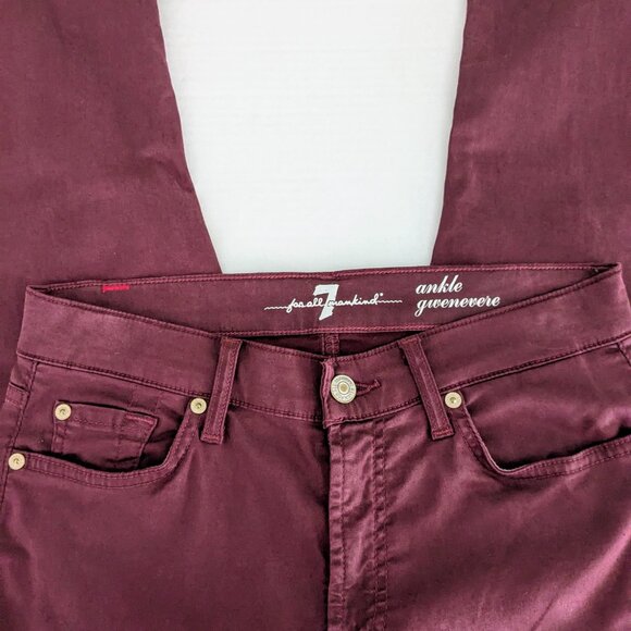 7 FOR ALL MANKIND Ankle Gwenevere Women's Lightweight Raw Hem Jeans Size 27 Wine - Picture 3 of 8